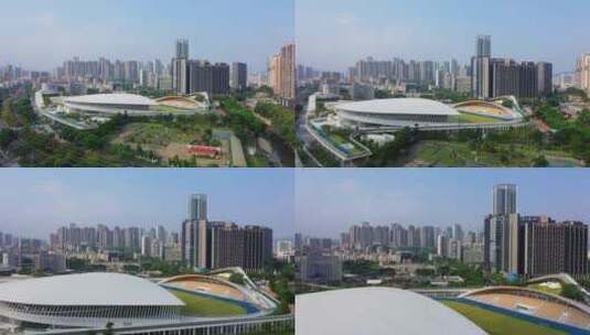 深圳龙华文体中心远景前进越过高清在线视频素材下载