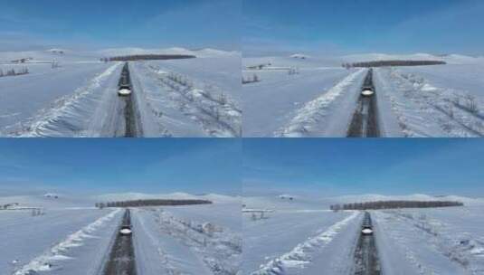 追拍雪原道路汽车行驶高清在线视频素材下载