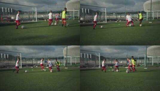 足球运动员在足球场踢足球高清在线视频素材下载