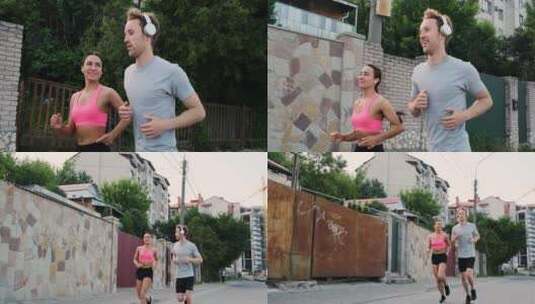 男女一起跑步高清在线视频素材下载
