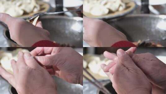包饺子捏饺子高清在线视频素材下载
