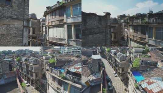 江门地标三十三墟骑楼群城市航拍4K高清在线视频素材下载