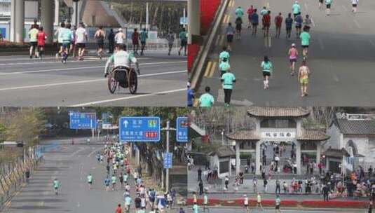 马拉松奔跑着的人群不同角度高清在线视频素材下载