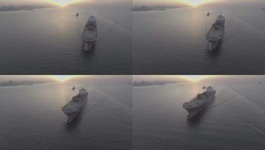 航拍轮船进港高清在线视频素材下载
