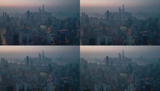 黎明时的上海陆家嘴航拍延时高清在线视频素材下载