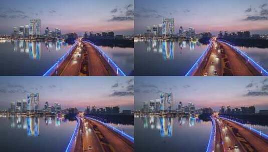苏州中心城市地标建筑东方之门现代大道夜景高清在线视频素材下载