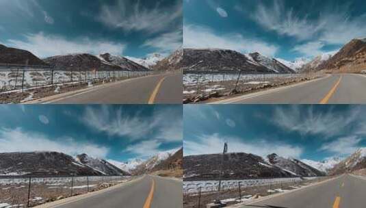 西藏旅游风光318国道车窗外雪山高速高清在线视频素材下载