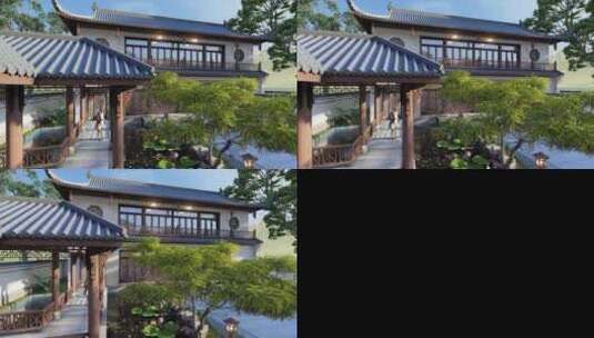 中式庭院 中国风  三维地产  中式园林景观高清在线视频素材下载
