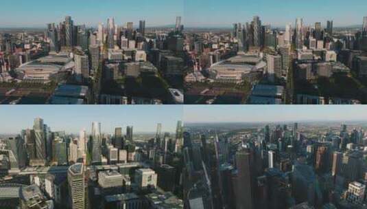 城市航拍墨尔本市中心摩天大楼日出澳大利亚高清在线视频素材下载