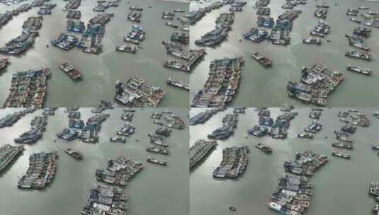 海边港口渔船航拍码头船舶渔港海岸停靠船只高清在线视频素材下载