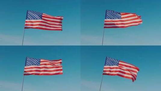蓝天下的美国旗帜高清在线视频素材下载