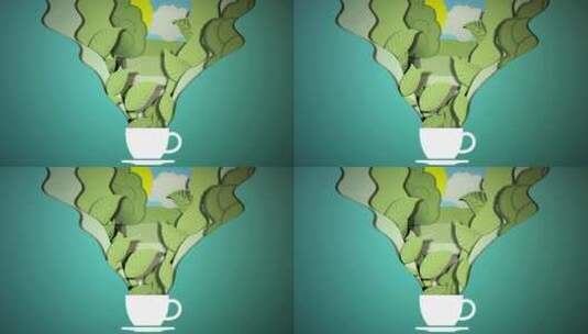 创意动画：咖啡杯延伸出咖啡树叶（咖啡广告高清在线视频素材下载