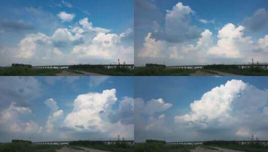 高铁桥边延时摄影非常壮观的蓝天白云涌动高清在线视频素材下载