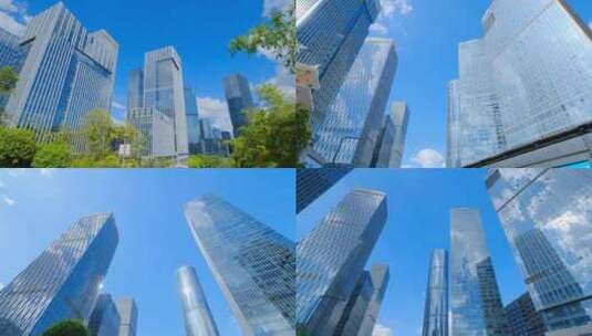 仰拍高楼大厦高楼林立摩天大楼 现代化城市高清在线视频素材下载
