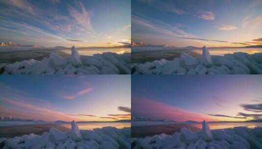 犹他湖上的日落延时过去看冰堆高清在线视频素材下载