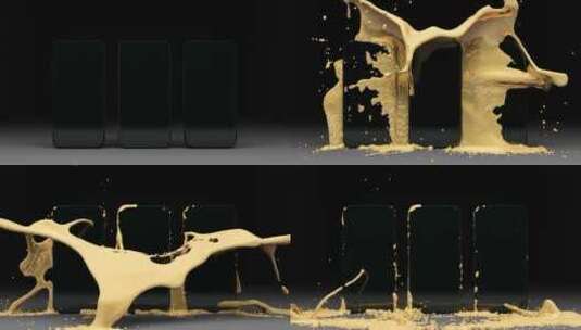 黑色的手机屏幕和金色的流动液体混合场景高清在线视频素材下载