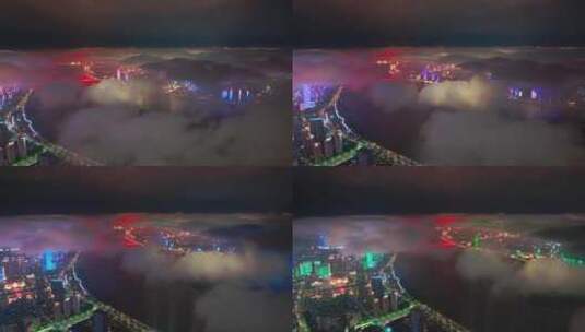 南昌城市夜景航拍高清在线视频素材下载