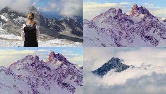 女性滑雪之旅攀登雪山高山景观高清在线视频素材下载