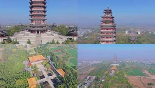 航拍济宁微山县微山岛风景区望湖阁高清在线视频素材下载