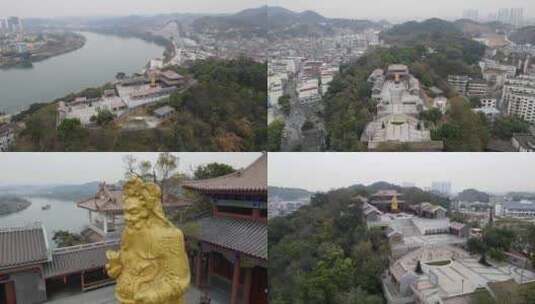 广西南宁蒲津公园财神爷雕像邕江全景航拍高清在线视频素材下载