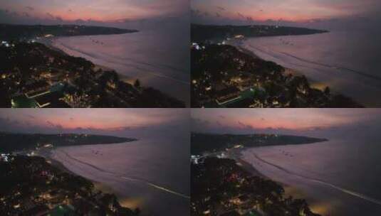 印尼巴厘岛金巴兰海滩夜景自然风光航拍高清在线视频素材下载
