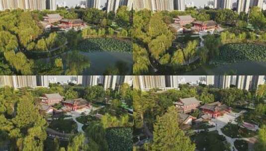 西安兴庆公园古建筑航拍高清在线视频素材下载