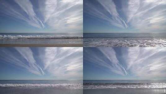 沙滩的浪花与蓝天白云高清在线视频素材下载