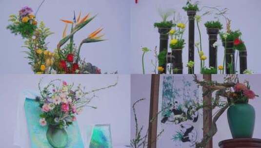 花卉展览插花艺术展示空镜视频合集高清在线视频素材下载