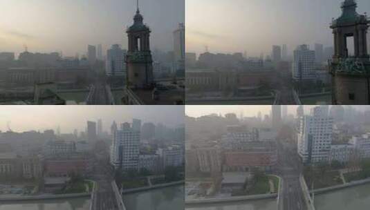 航拍上海 乍浦桥  城市风光高清在线视频素材下载