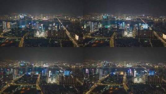 杭州钱江新城夜景航拍延时高清在线视频素材下载