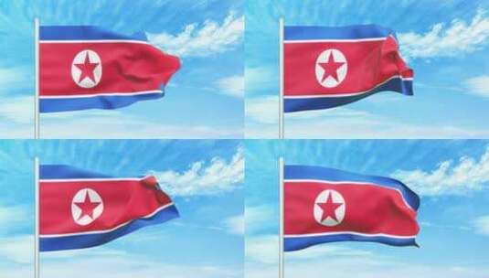 朝鲜国旗空中飘扬高清在线视频素材下载