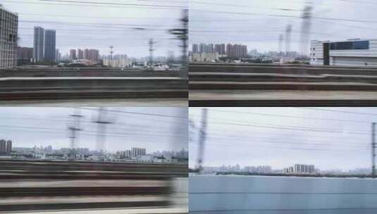 高铁动车火车视角沿途窗外风景 4526高清在线视频素材下载