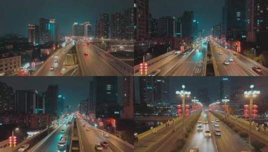 节日氛围城市道路车流和红灯笼高清在线视频素材下载