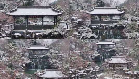 航拍瘦西湖景区园林大明寺观音山宋夹城雪景高清在线视频素材下载