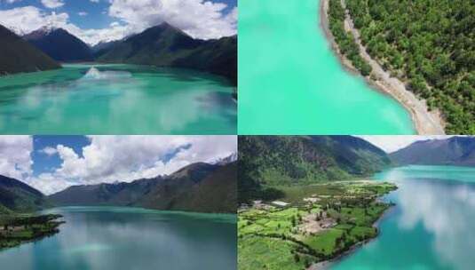 西藏航拍 巴松措湖高清在线视频素材下载