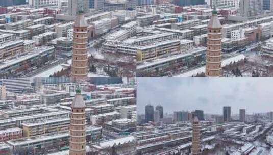 银川雪景承天寺西塔04高清在线视频素材下载