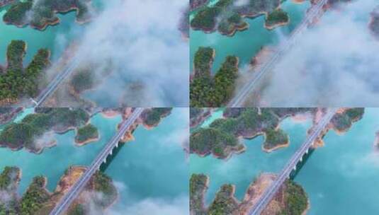 航拍下的千岛湖高速公路大桥风光高清在线视频素材下载