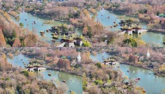 航拍瘦西湖风景区大明寺观音山园林寺庙高清在线视频素材下载