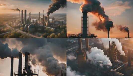 工业污染化工厂烟囱黑烟滚滚高清在线视频素材下载