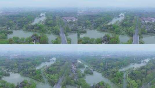 航拍烟雨江南扬州瘦西湖风景区高清在线视频素材下载