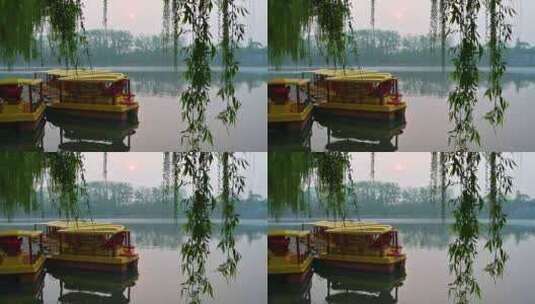北京春天北海公园早晨湖面晨雾倒影风光高清在线视频素材下载