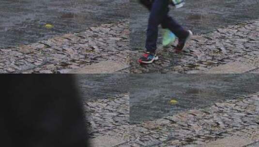 古镇石块路上走过的脚步特写高清在线视频素材下载