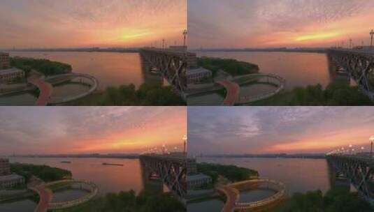 黄昏晚霞下的南京长江大桥车流延时摄影高清在线视频素材下载