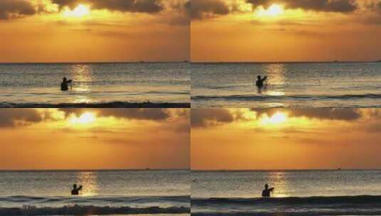 大海夕阳日落捕鱼海浪海岛浪漫东南亚巴厘岛高清在线视频素材下载