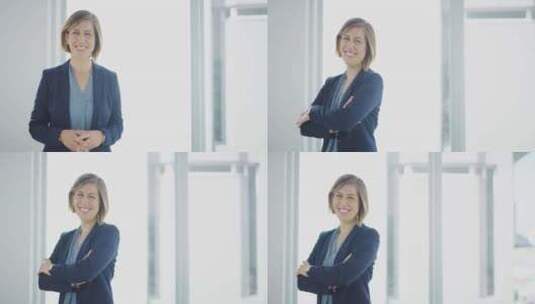 微笑、面孔和商业女性通过办公室窗口获得人高清在线视频素材下载