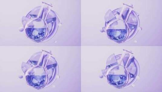 烧瓶与紫色透明玻璃背景三维渲染高清在线视频素材下载