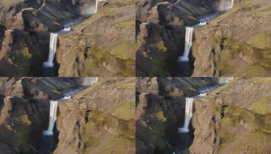 4k航拍冰岛山谷里的斯科加瀑布高清在线视频素材下载