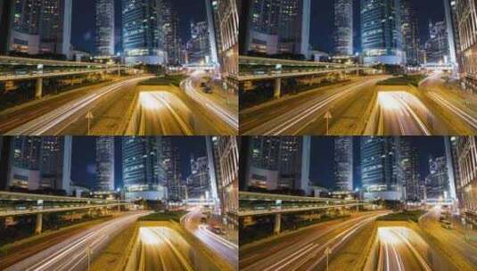 香港城市街道车流夜景延时摄影高清在线视频素材下载