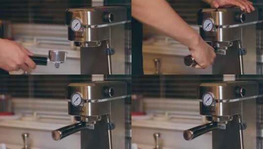 家庭制作咖啡装咖啡粉平拍中景固定高清在线视频素材下载