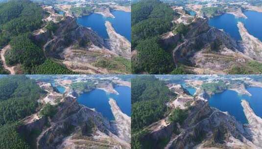 航拍惠州潼湖花果山天坑湖生态自然景观高清在线视频素材下载